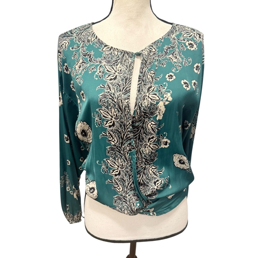 Free People Teal and White Floral Blouse nwot